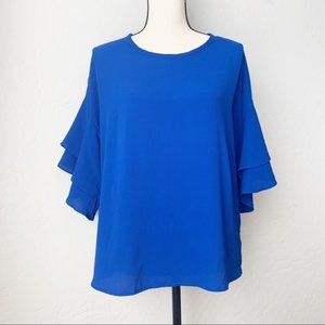 Royal blue ruffle sleeve blouse